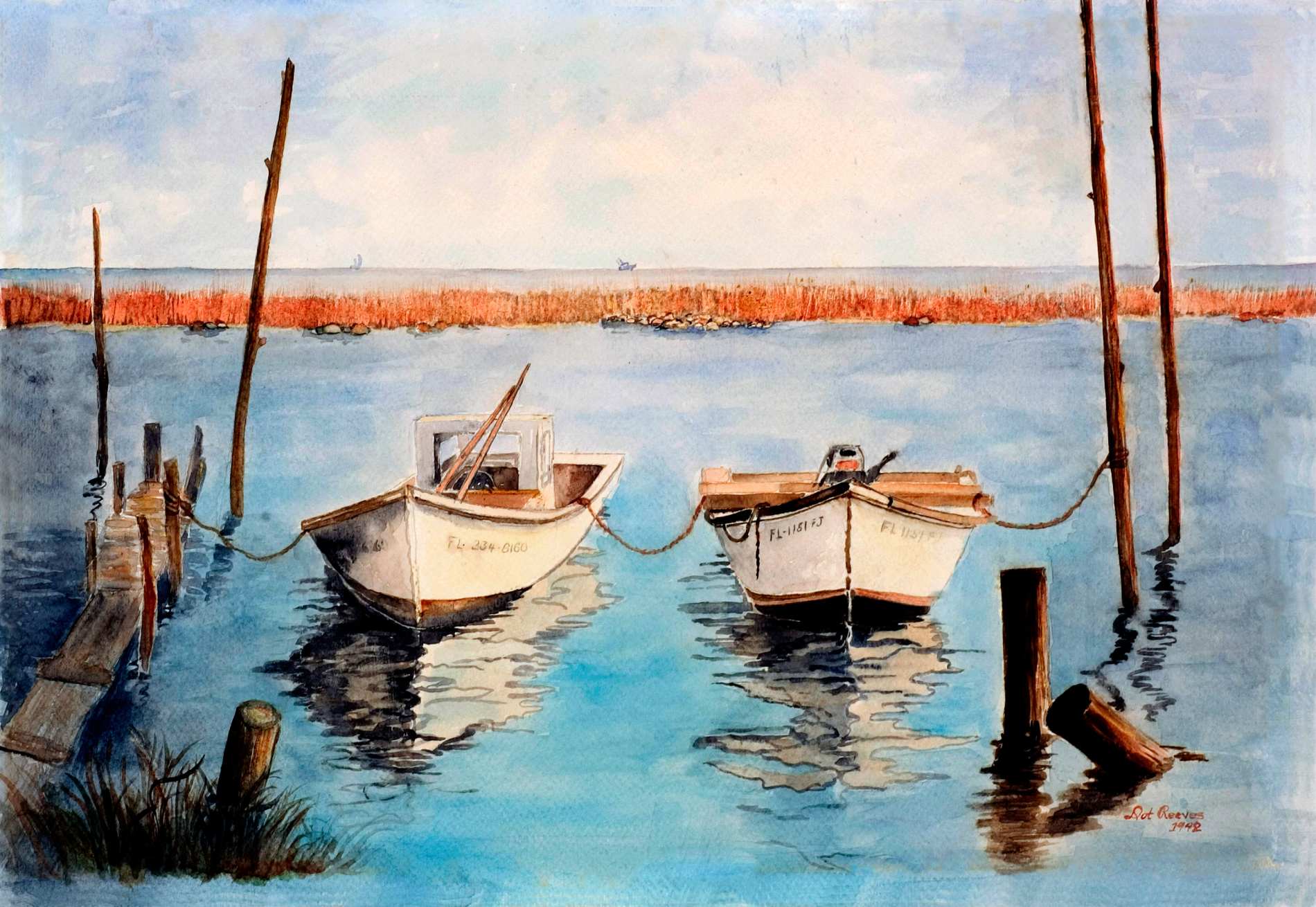 A Painting of Two Boats in Water